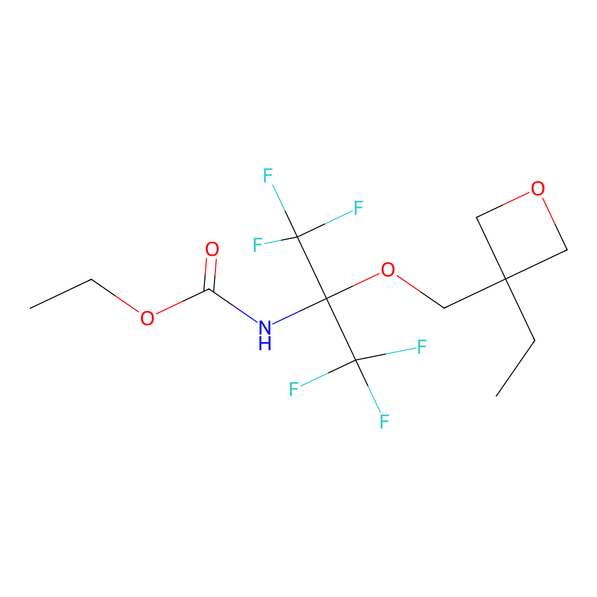 Ethyl 1-[(3-ethyl-3-oxetanyl)methoxy]-2,2,2-trifluoro-1-(trifluoromethyl)ethylcarbamate molecular structure, CAS 340030-59-3
