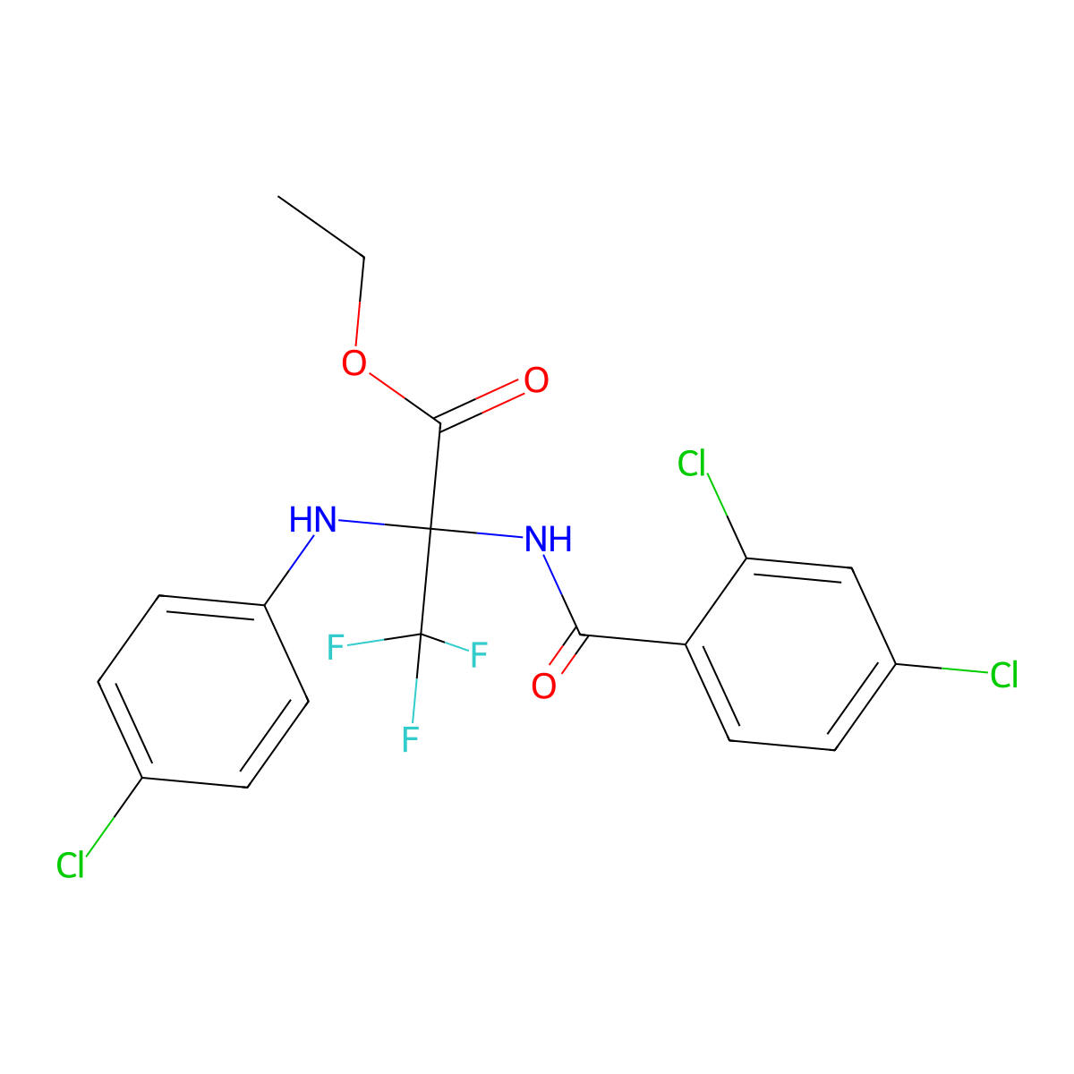 Ethyl 2-(4-chloroanilino)-2-[(2,4-dichlorobenzoyl)amino]-3,3,3-trifluoropropanoate molecular structure, CAS 340031-24-5