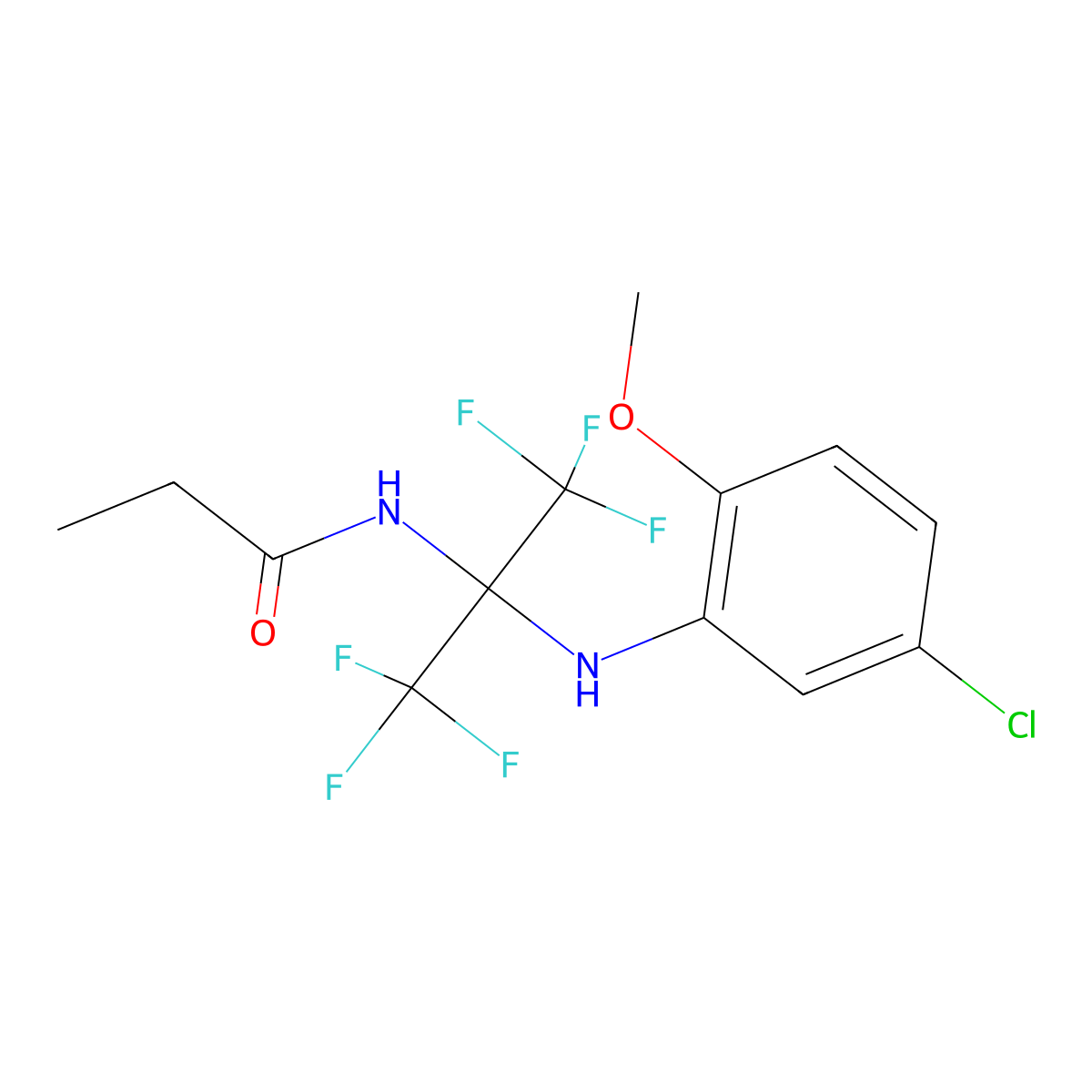 N-[2-(5-chloro-2-methoxyanilino)-1,1,1,3,3,3-hexafluoropropan-2-yl]propanamide molecular structure, CAS 340031-54-1