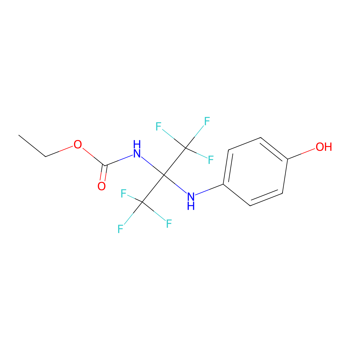 Ethyl (1,1,1,3,3,3-hexafluoro-2-((4-hydroxyphenyl)amino)propan-2-yl)carbamate molecular structure, CAS 340031-65-4