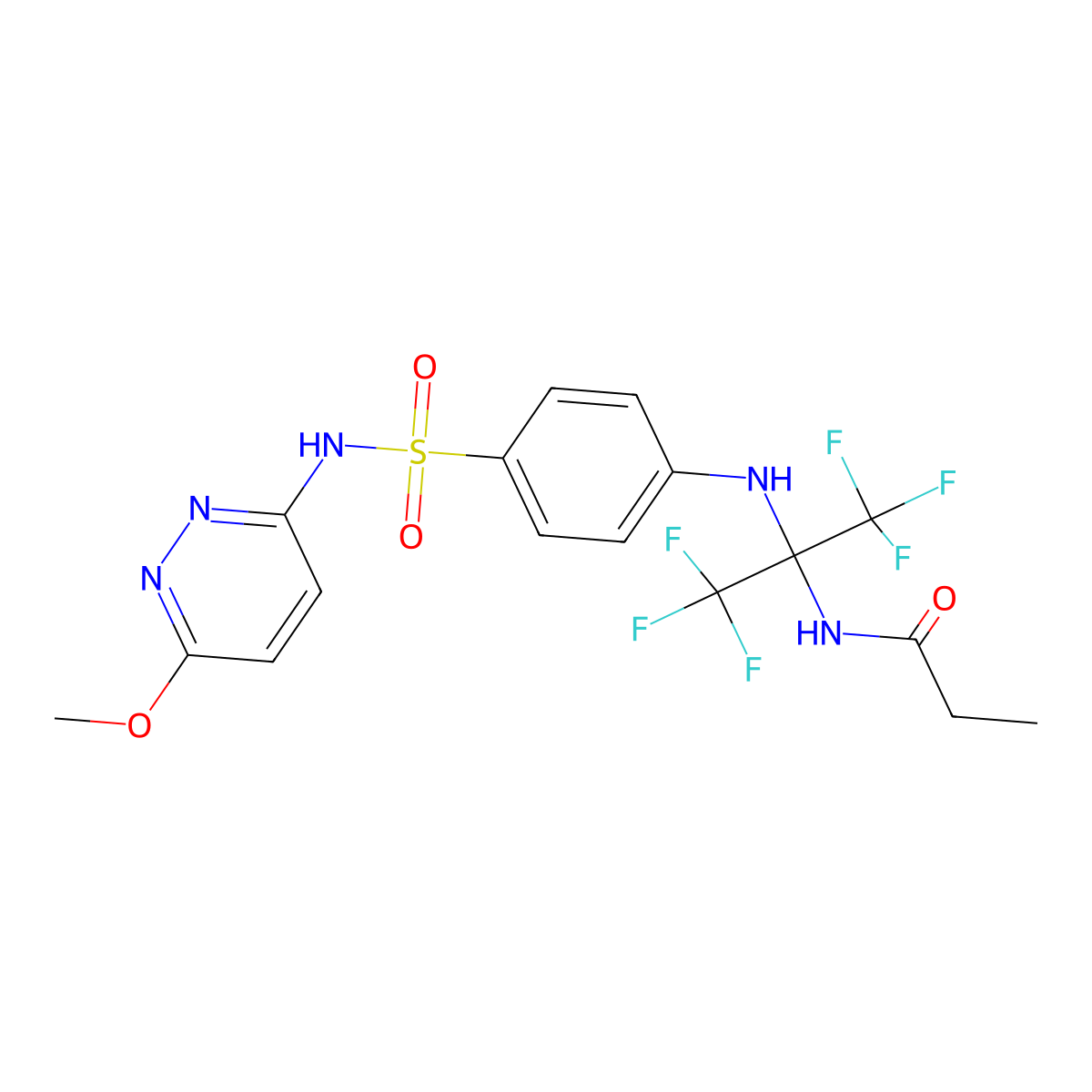 N-[1,1,1,3,3,3-hexafluoro-2-[4-[(6-methoxypyridazin-3-yl)sulfamoyl]anilino]propan-2-yl]propanamide molecular structure, CAS 340031-84-7