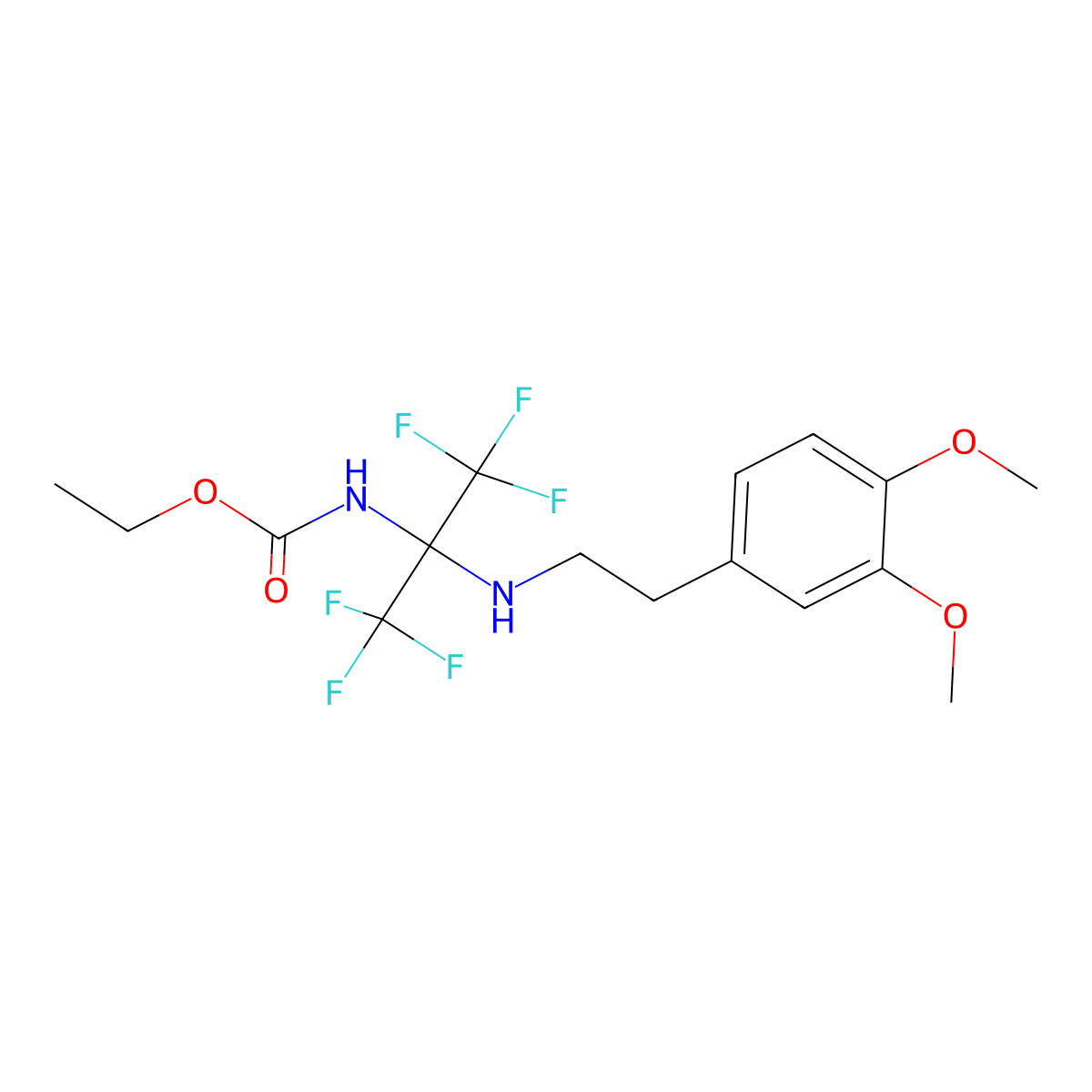 Ethyl (2-{[2-(3,4-dimethoxyphenyl)ethyl]amino}-1,1,1,3,3,3-hexafluoropropan-2-yl)carbamate molecular structure, CAS 340032-81-7