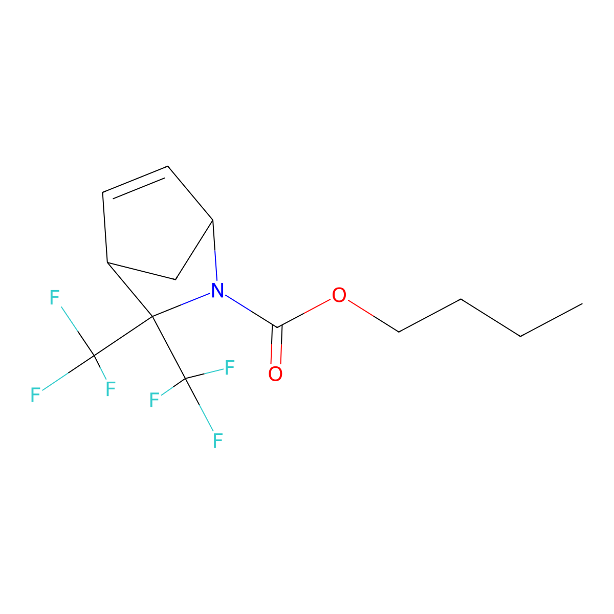 Butyl 3,3-bis(trifluoromethyl)-2-azabicyclo[2.2.1]hept-5-ene-2-carboxylate molecular structure, CAS 340033-51-4