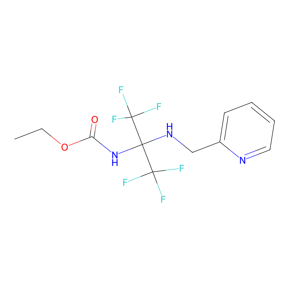 Ethyl (1,1,1,3,3,3-hexafluoro-2-((pyridin-2-ylmethyl)amino)propan-2-yl)carbamate molecular structure, CAS 340033-57-0