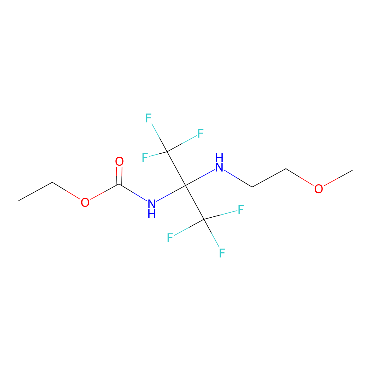 ethyl N-[2,2,2-trifluoro-1-[(2-methoxyethyl)amino]-1-(trifluoromethyl)ethyl]carbamate molecular structure, CAS 340033-69-4