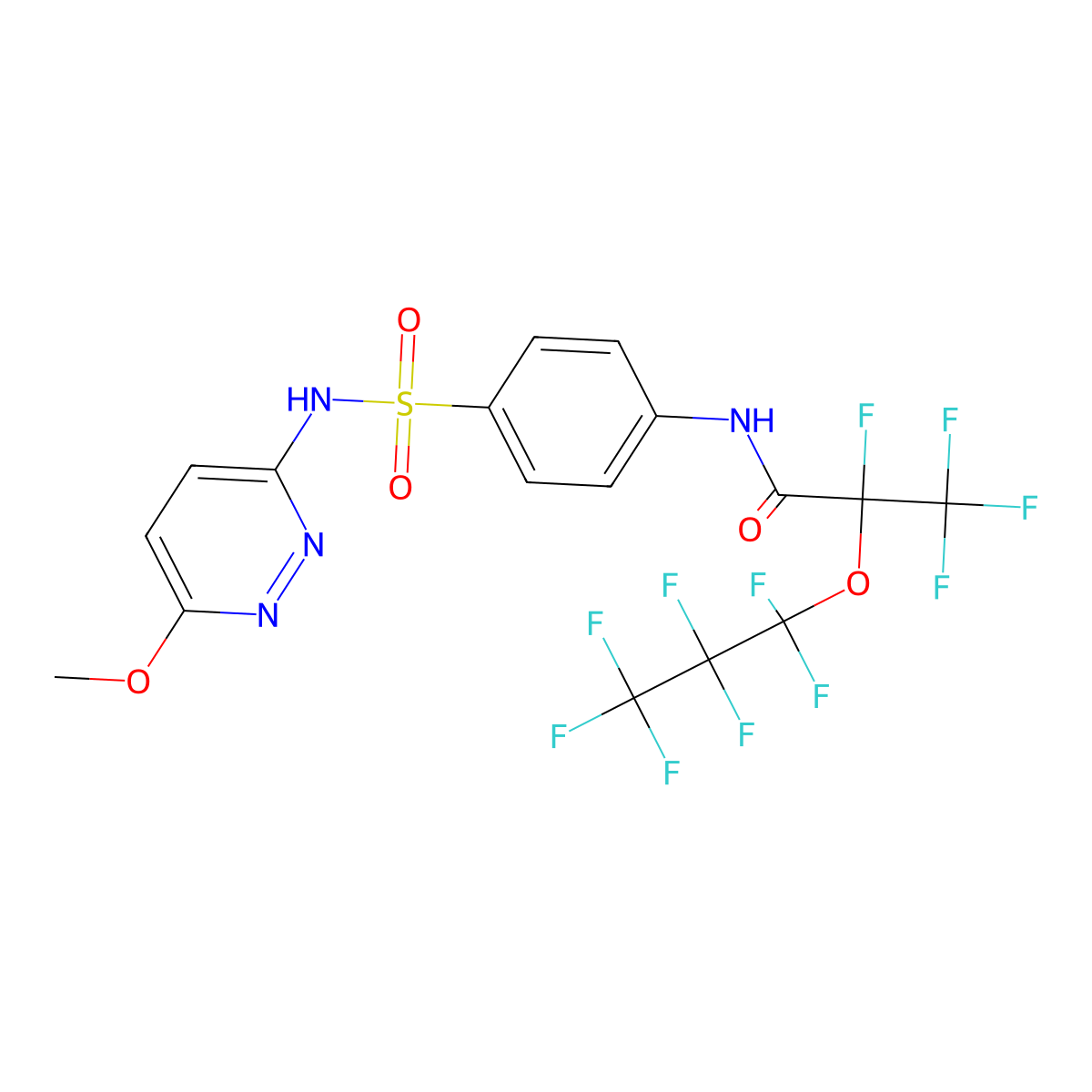 Propanamide, 2,3,3,3-tetrafluoro-2-(heptafluoropropyl)-N-[4-(6-methoxy-3-pyridazinylaminosulfonyl)phenyl]- molecular structure, CAS 340035-18-9