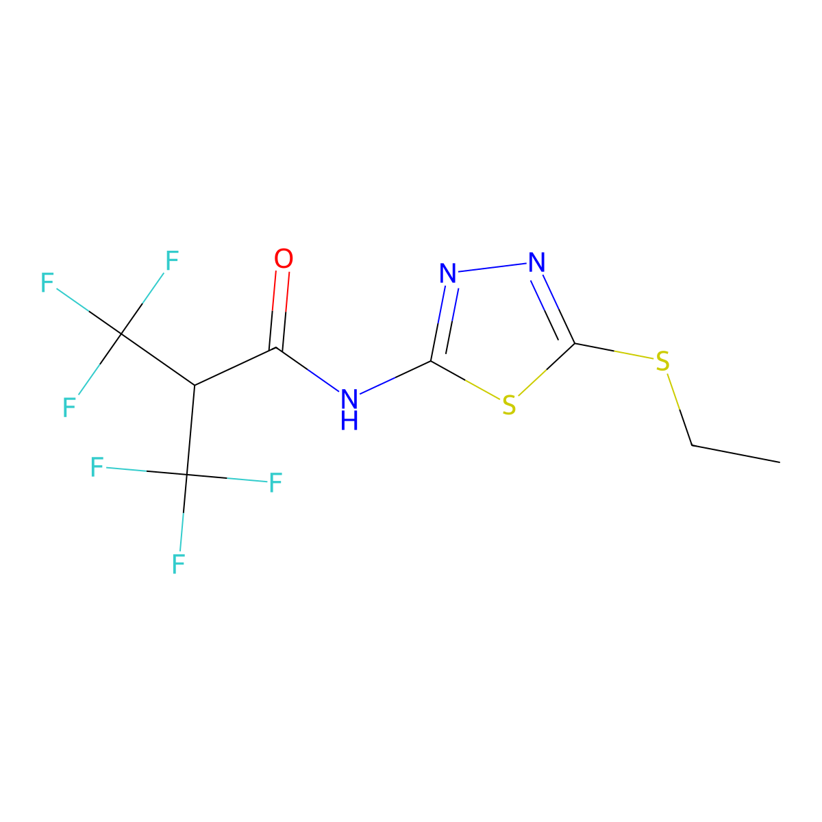N-(5-ethylsulfanyl-1,3,4-thiadiazol-2-yl)-3,3,3-trifluoro-2-(trifluoromethyl)propanamide molecular structure, CAS 340138-18-3