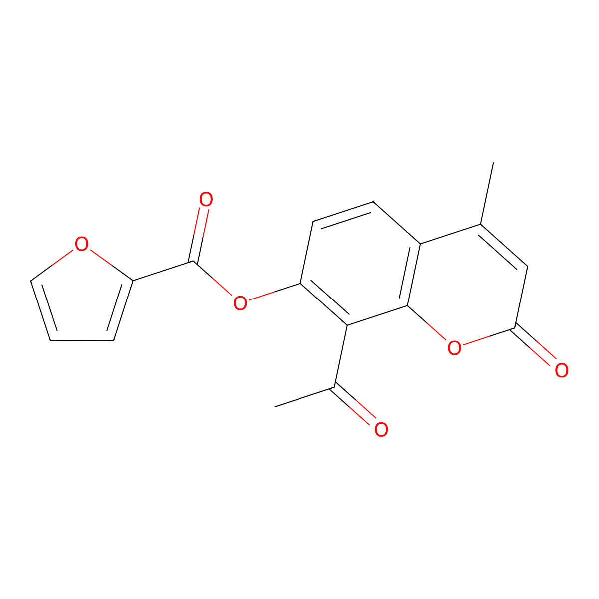 8-acetyl-4-methyl-2-oxo-2H-chromen-7-yl furan-2-carboxylate molecular structure, CAS 34016-66-5