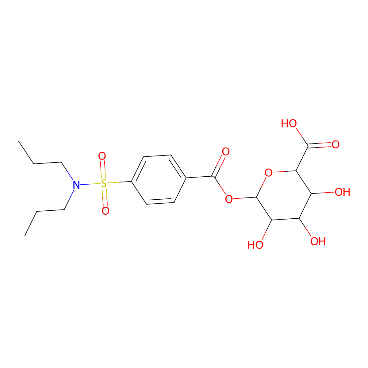 (2S,3S,4S,5R,6S)-6-[4-(dipropylsulfamoyl)benzoyl]oxy-3,4,5-trihydroxyoxane-2-carboxylic acid molecular structure, CAS 34017-15-7