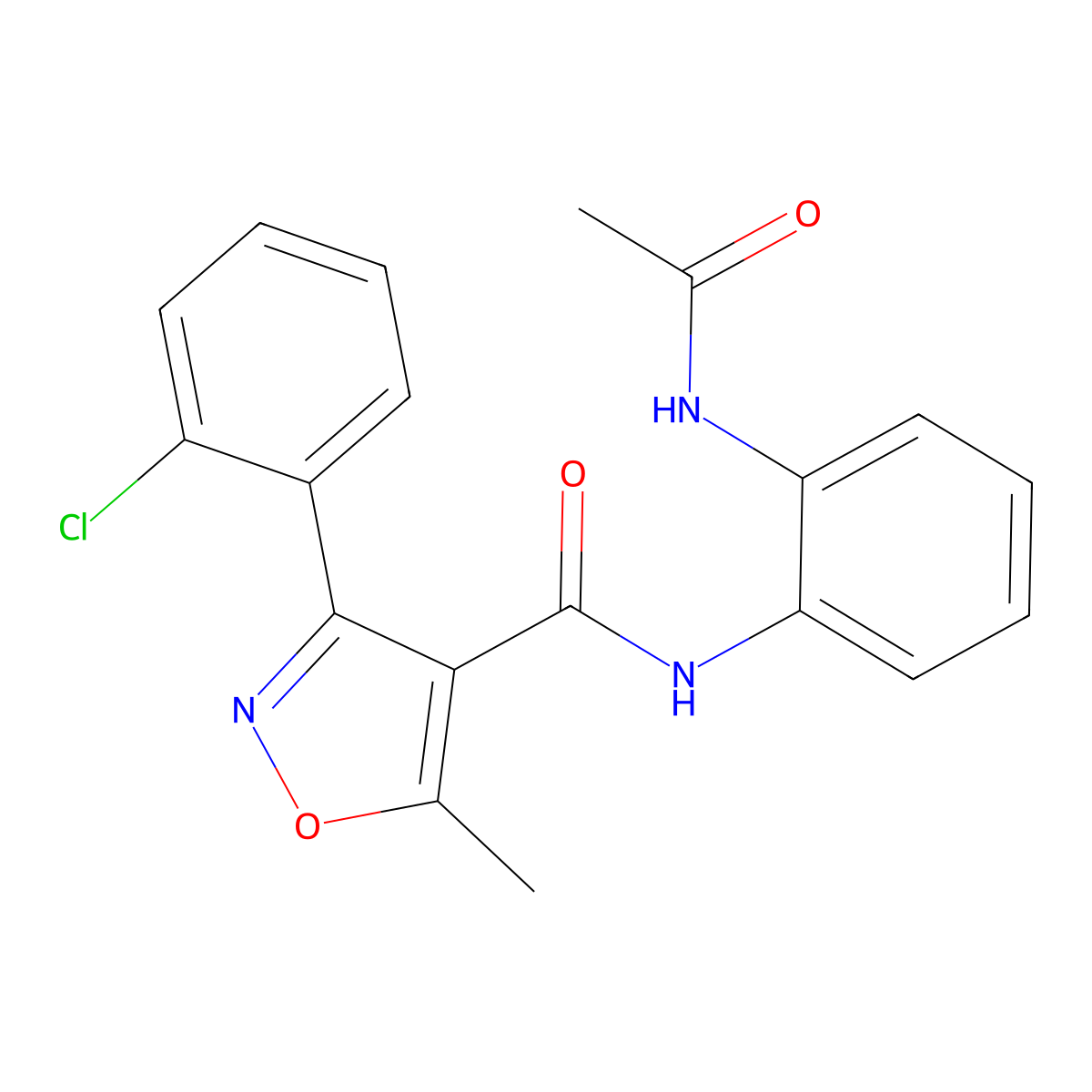 N-(2-acetamidophenyl)-3-(2-chlorophenyl)-5-methyl-1,2-oxazole-4-carboxamide molecular structure, CAS 340219-96-7