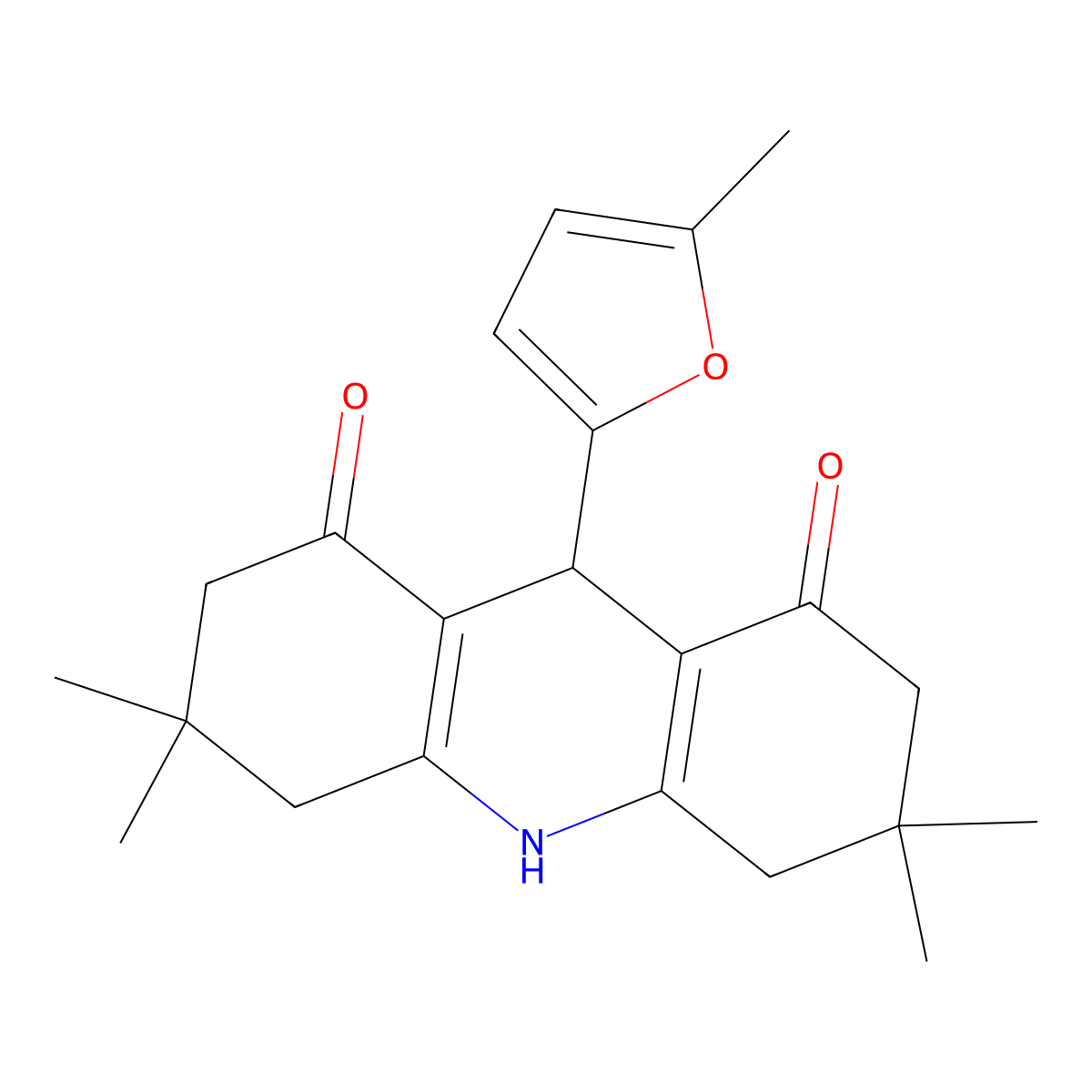 3,3,6,6-Tetramethyl-9-(5-methylfuran-2-yl)-2,4,5,7,9,10-hexahydroacridine-1,8-dione molecular structure, CAS 340222-52-8