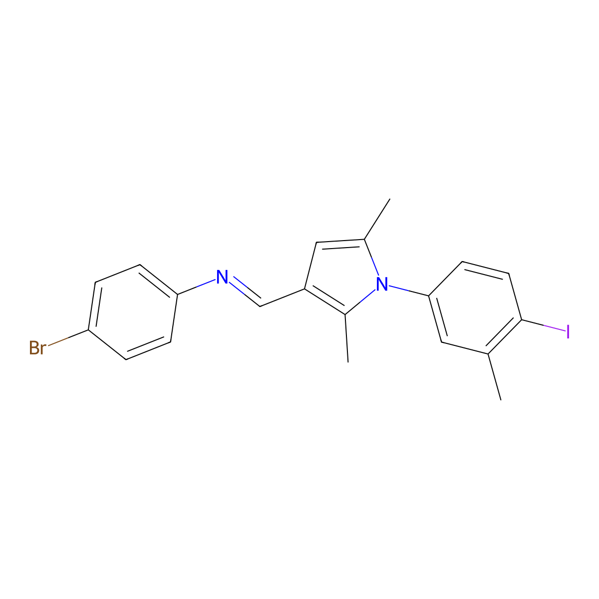4-bromo-N-{(E)-[1-(4-iodo-3-methylphenyl)-2,5-dimethyl-1H-pyrrol-3-yl]methylidene}aniline molecular structure, CAS 340225-64-1