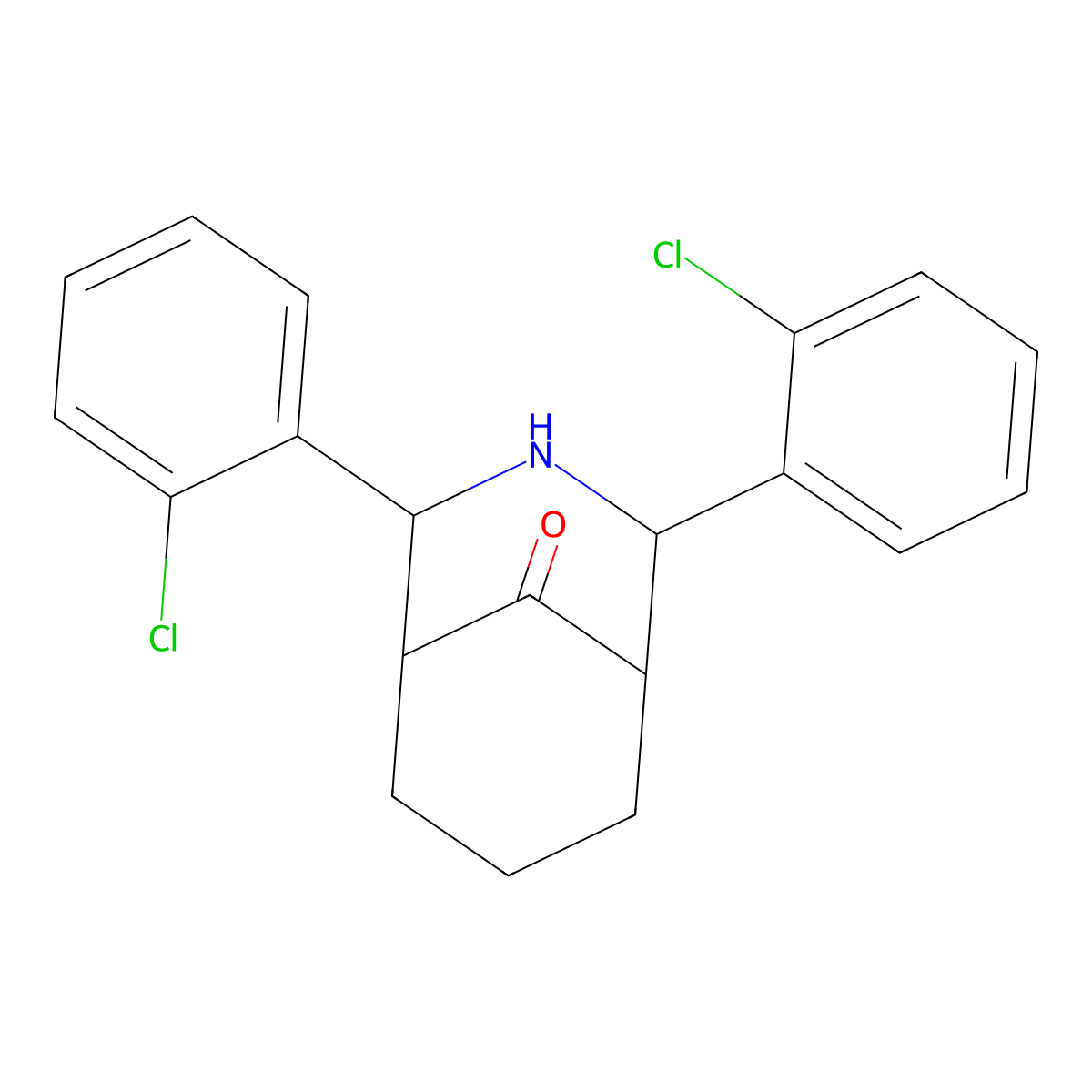 2,4-Bis(2-chlorophenyl)-3-azabicyclo[3.3.1]nonan-9-one molecular structure, CAS 34025-59-7