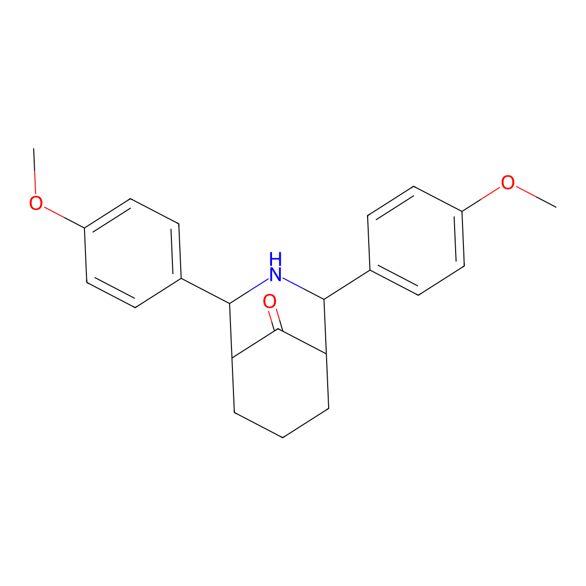 2,4-Bis(4-methoxyphenyl)-3-azabicyclo[3.3.1]nonan-9-one molecular structure, CAS 34025-61-1