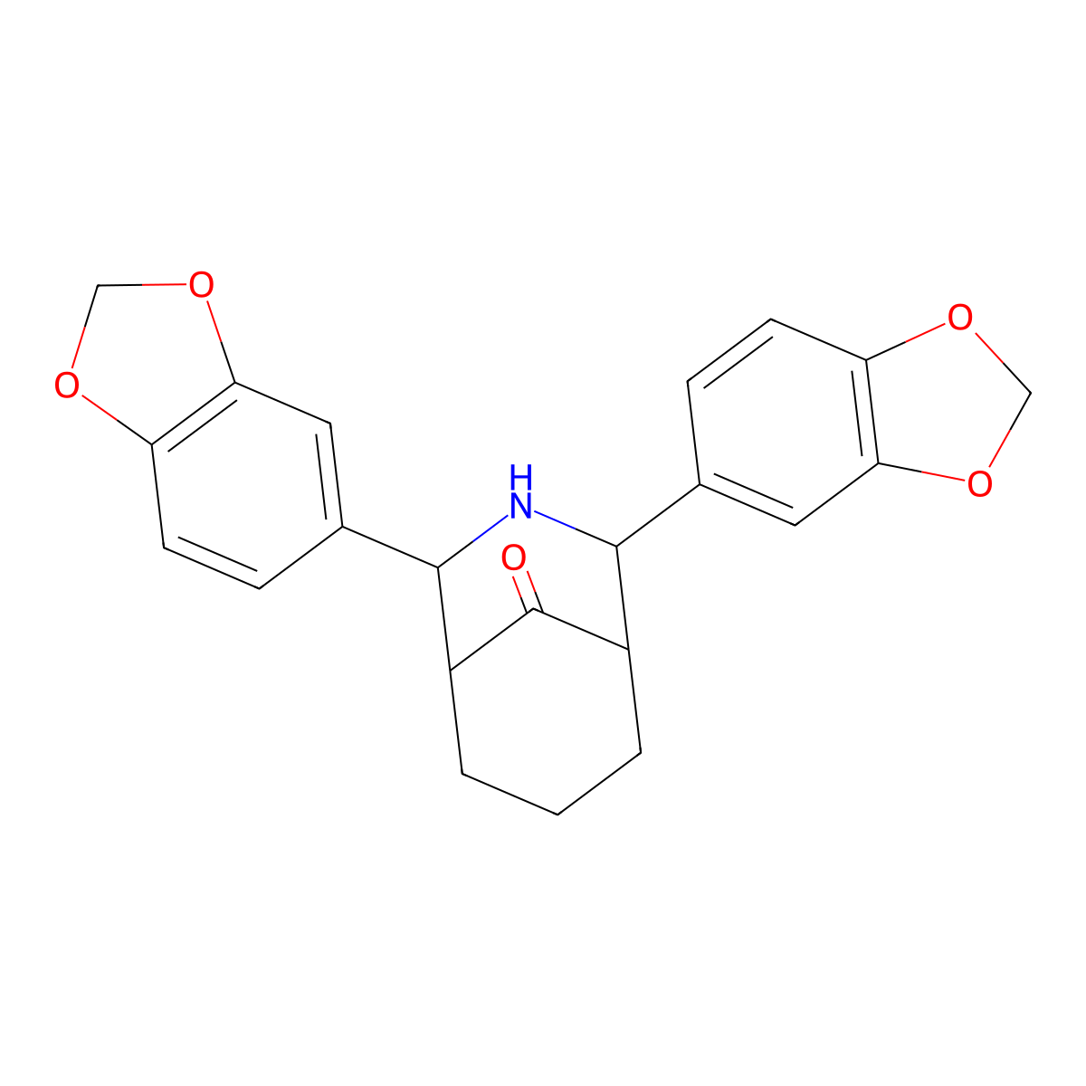 2,4-Bis(1,3-benzodioxol-5-yl)-3-azabicyclo[3.3.1]nonan-9-one molecular structure, CAS 34025-62-2