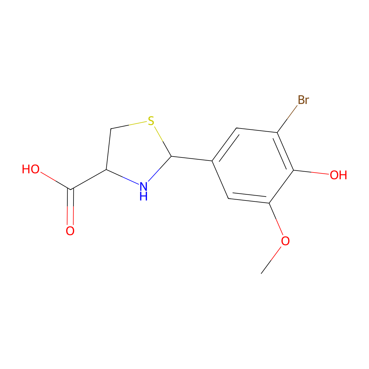 2-(3-Bromo-4-hydroxy-5-methoxyphenyl)-1,3-thiazolidine-4-carboxylic acid molecular structure, CAS 340260-09-5