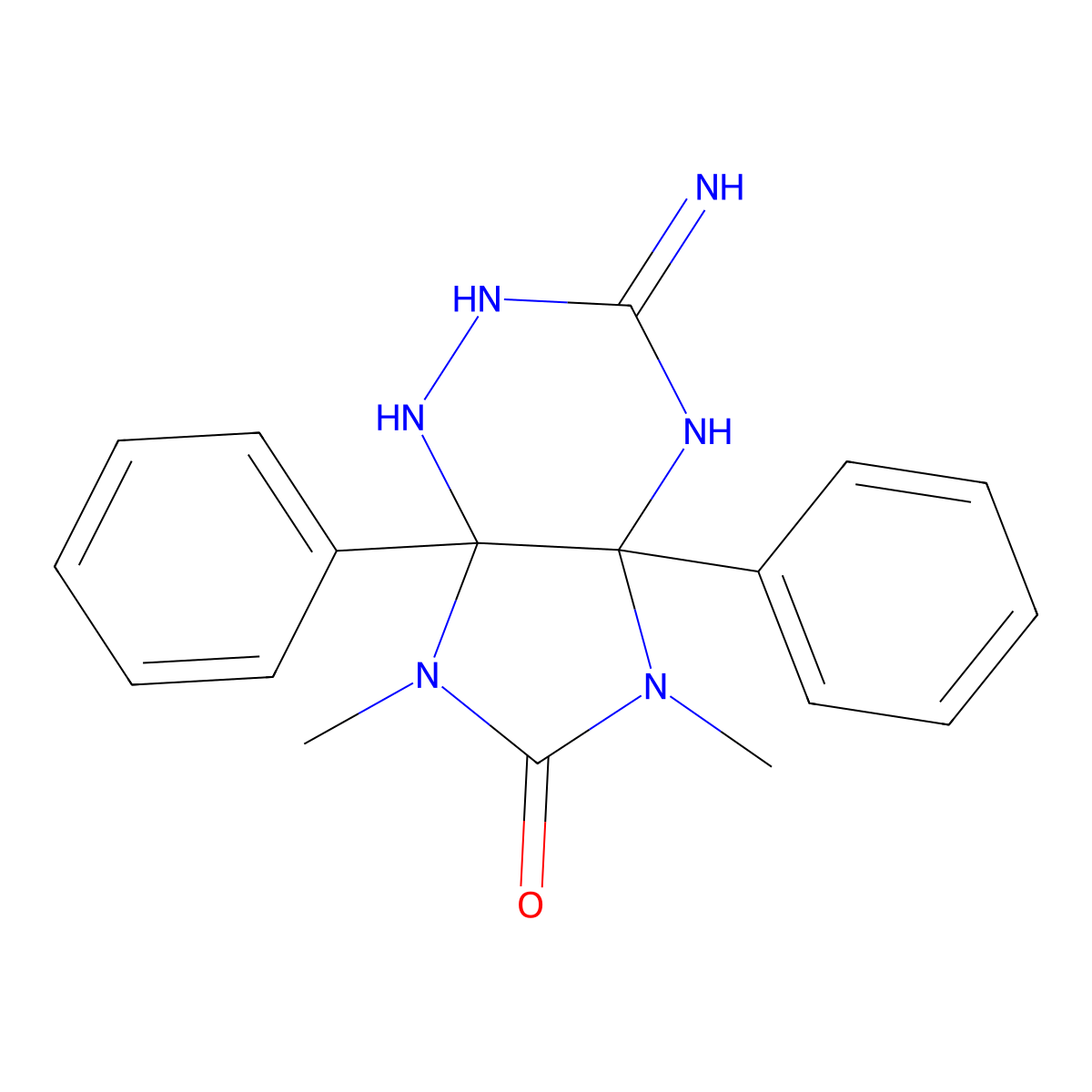3-Amino-1,2,4a,5,7,7a-hexahydro-5,7-dimethyl-4a,7a-diphenyl-6H-imidazo(4,5-e)-1,2,4-triazin-6-one molecular structure, CAS 340266-02-6