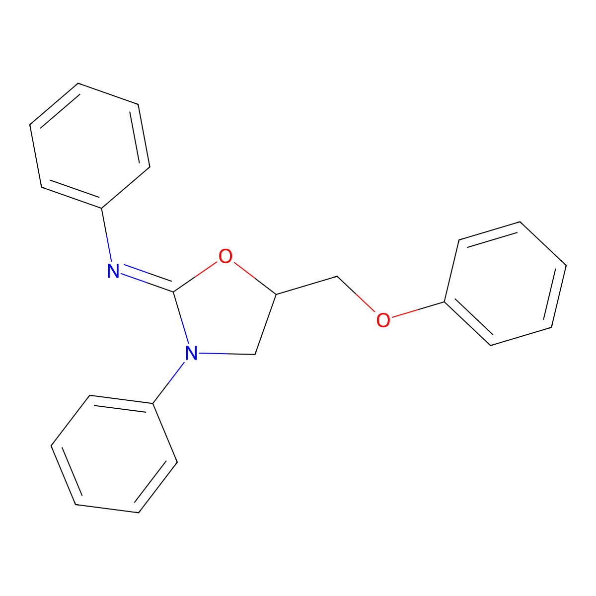 Benzenamine, N-[5-(phenoxymethyl)-3-phenyl-2-oxazolidinylidene]- molecular structure, CAS 34028-37-0