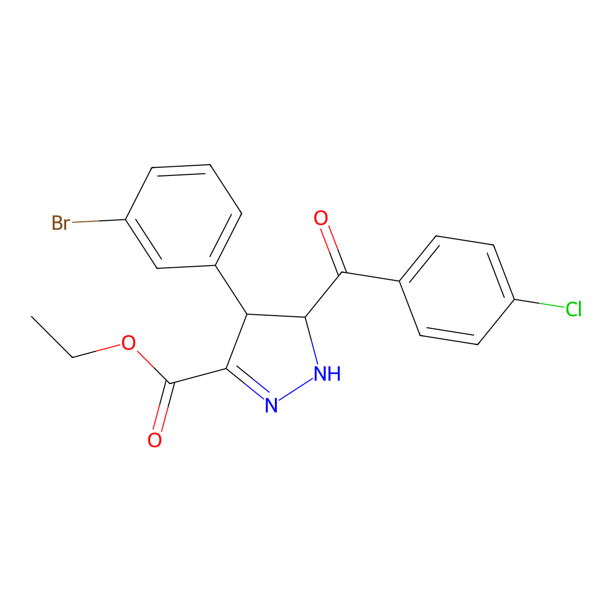ethyl 4-(3-bromophenyl)-5-(4-chlorobenzoyl)-4,5-dihydro-1H-pyrazole-3-carboxylate molecular structure, CAS 340295-64-9