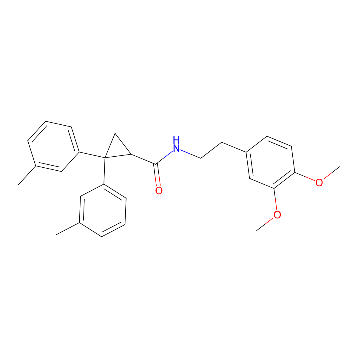 N-[2-(3,4-dimethoxyphenyl)ethyl]-2,2-bis(3-methylphenyl)cyclopropane-1-carboxamide molecular structure, CAS 340295-80-9