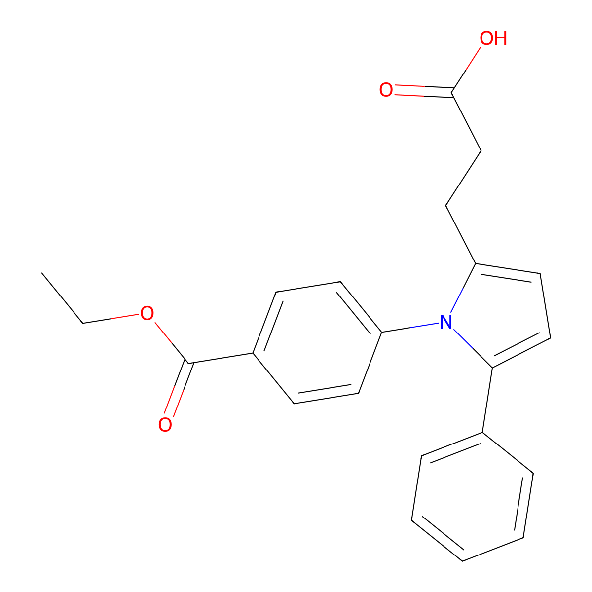 3-{1-[4-(ethoxycarbonyl)phenyl]-5-phenyl-1H-pyrrol-2-yl}propanoic acid molecular structure, CAS 340296-61-9