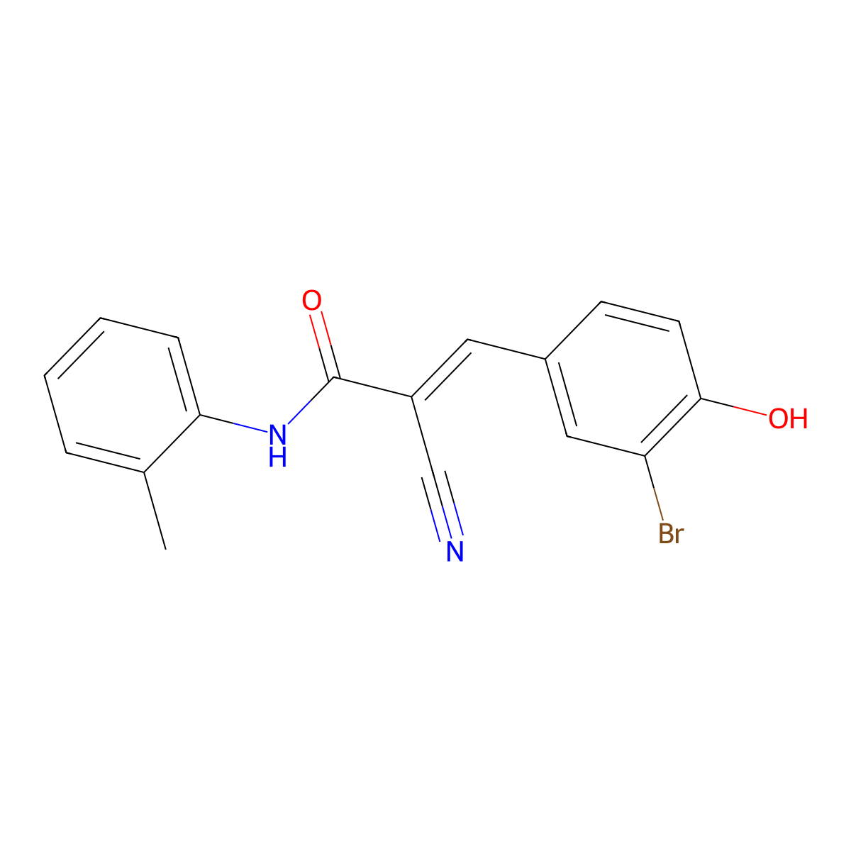 3-(3-bromo-4-hydroxyphenyl)-2-cyano-N-(2-methylphenyl)prop-2-enamide molecular structure, CAS 340302-82-1