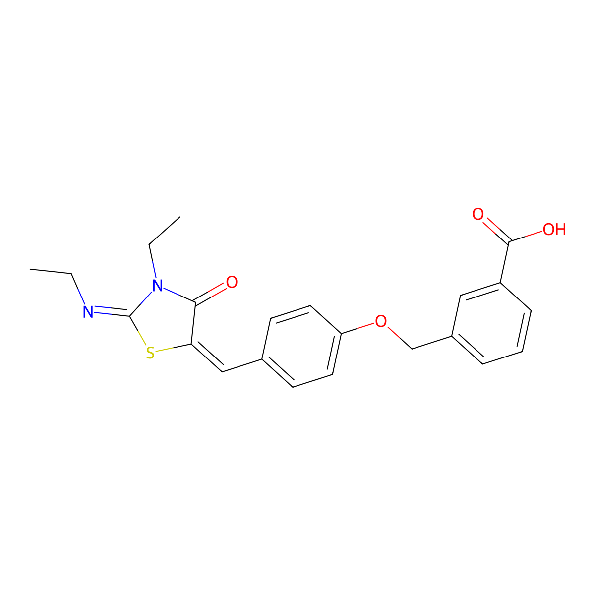 3-[[4-[(3-Ethyl-2-ethylimino-4-oxo-1,3-thiazolidin-5-ylidene)methyl]phenoxy]methyl]benzoic acid molecular structure, CAS 340304-55-4