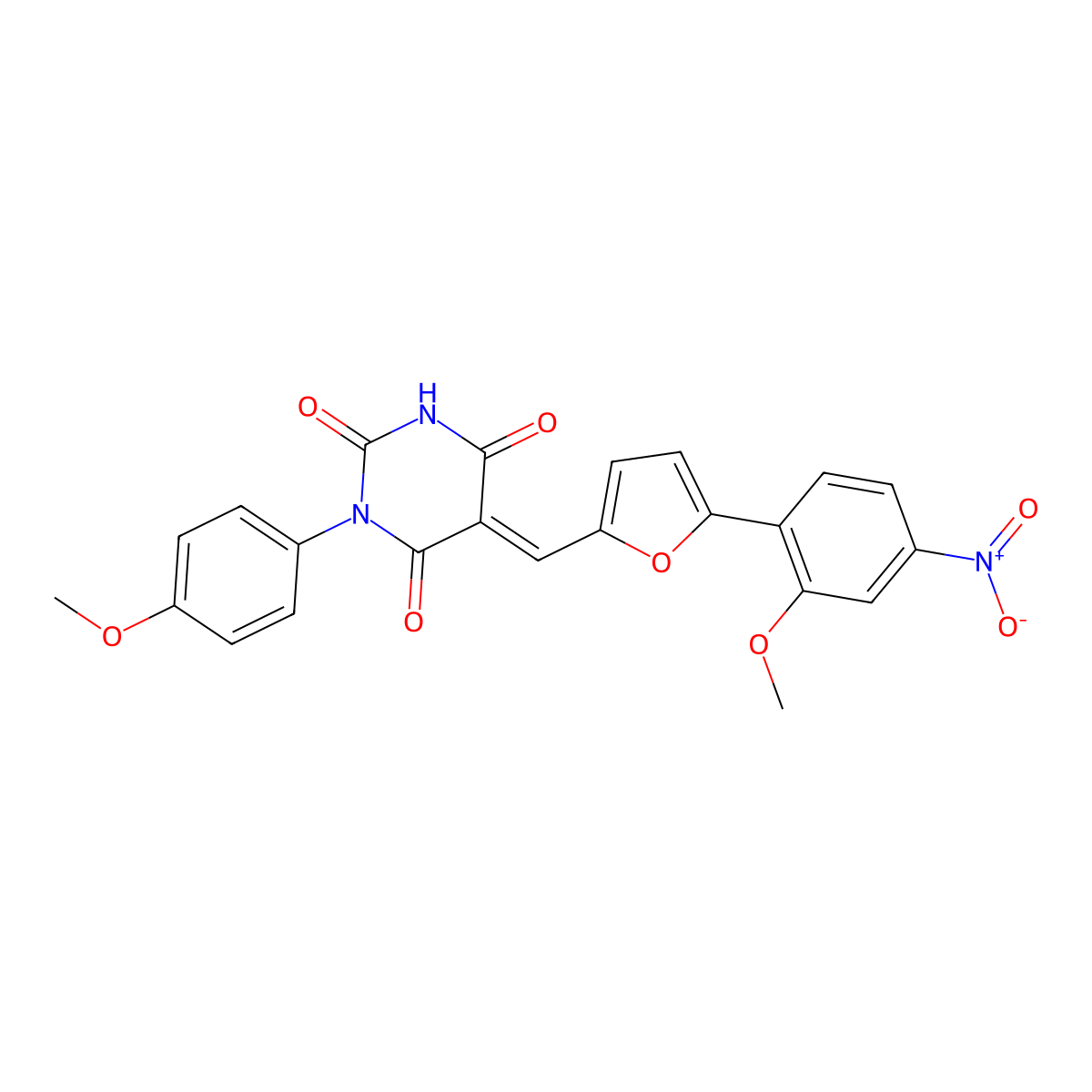5-[[5-(2-Methoxy-4-nitrophenyl)-2-furanyl]methylene]-1-(4-methoxyphenyl)-2,4,6(1H,3H,5H)-pyrimidinetrione molecular structure, CAS 340310-00-1