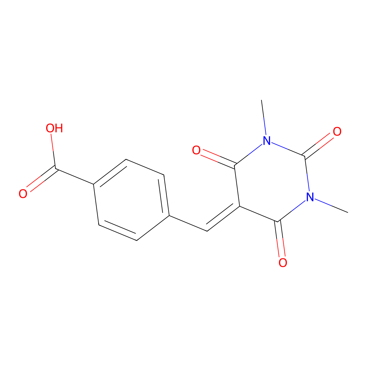 4-(1,3-Dimethyl-2,4,6-trioxo-tetrahydro-pyrimidin-5-ylidenemethyl)-benzoic acid molecular structure, CAS 340317-72-8