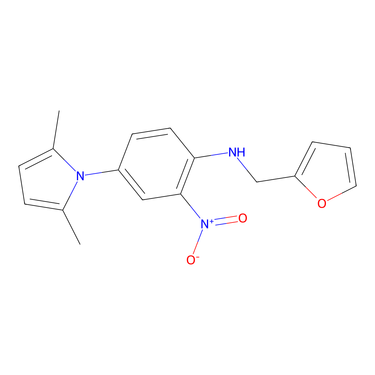 4-(2,5-dimethylpyrrol-1-yl)-N-(furan-2-ylmethyl)-2-nitroaniline molecular structure, CAS 340318-99-2
