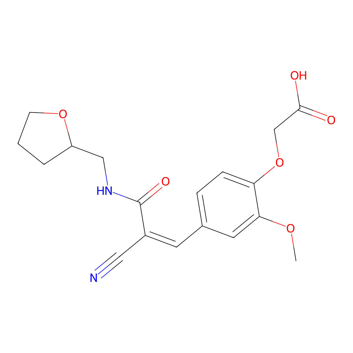 2-[4-[2-Cyano-3-oxo-3-[[(tetrahydro-2-furanyl)methyl]amino]-1-propen-1-yl]-2-methoxyphenoxy]acetic acid molecular structure, CAS 340319-09-7