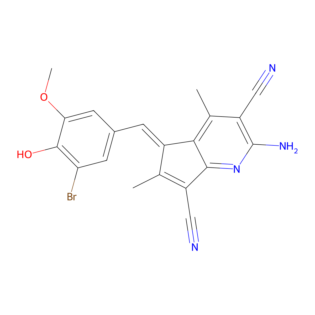 2-Amino-5-[(3-bromo-4-hydroxy-5-methoxyphenyl)methylene]-4,6-dimethyl-5H-cyclopenta[b]pyridine-3,7-dicarbonitrile molecular structure, CAS 340319-16-6