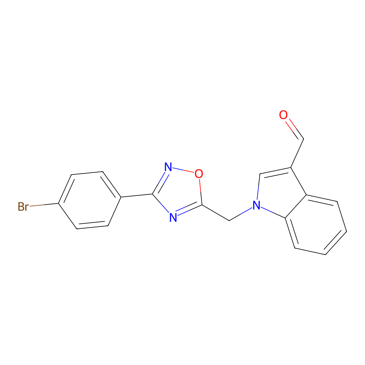 1-{[3-(4-Bromophenyl)-1,2,4-oxadiazol-5-yl]methyl}indole-3-carbaldehyde molecular structure, CAS 340319-29-1