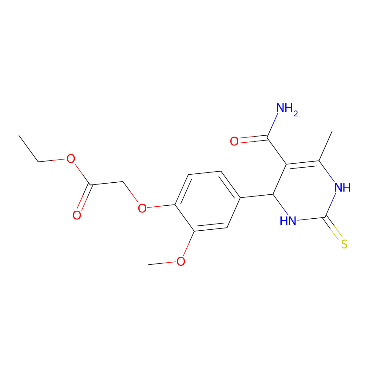Ethyl [4-(5-carbamoyl-6-methyl-2-thioxo-1,2,3,4-tetrahydropyrimidin-4-yl)-2-methoxyphenoxy]acetate molecular structure, CAS 340319-44-0