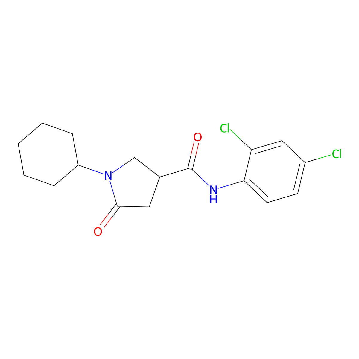 1-cyclohexyl-N-(2,4-dichlorophenyl)-5-oxopyrrolidine-3-carboxamide molecular structure, CAS 340319-94-0
