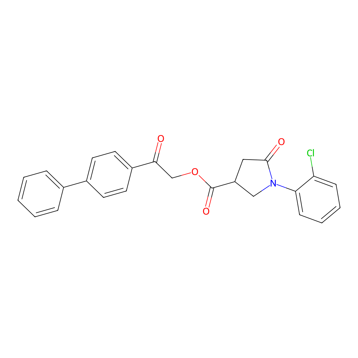 2-(Biphenyl-4-yl)-2-oxoethyl 1-(2-chlorophenyl)-5-oxopyrrolidine-3-carboxylate molecular structure, CAS 340320-12-9