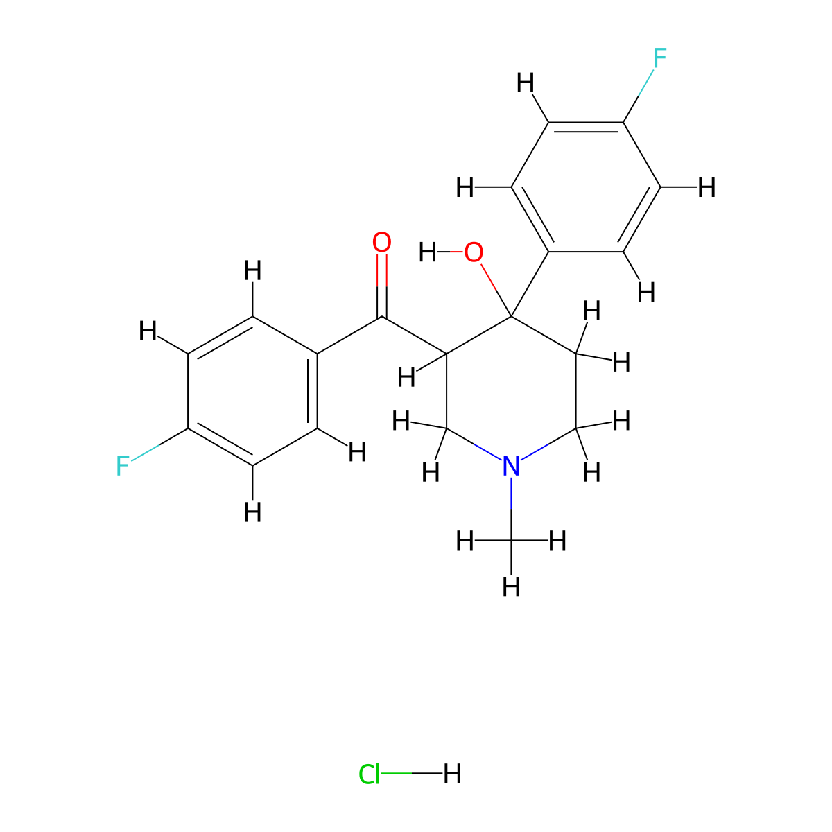 p-Fluorophenyl 4-(p-fluorophenyl)-4-hydroxy-1-methyl-3-piperidyl ketone hydrochloride molecular structure, CAS 34039-01-5