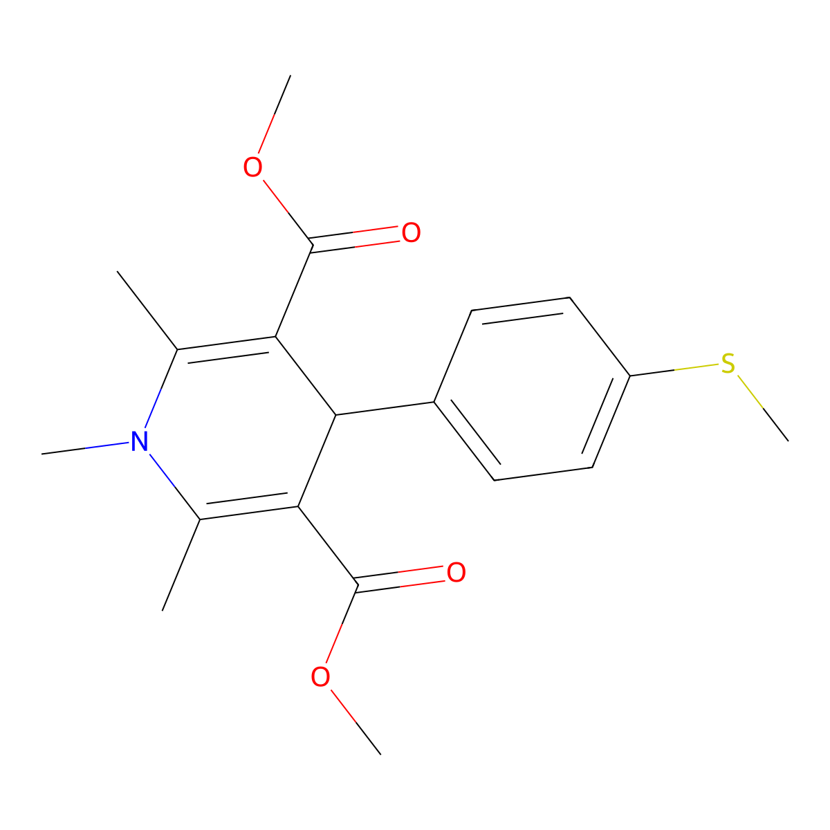 Dimethyl 1,2,6-trimethyl-4-[4-(methylsulfanyl)phenyl]-1,4-dihydropyridine-3,5-dicarboxylate molecular structure, CAS 34040-91-0