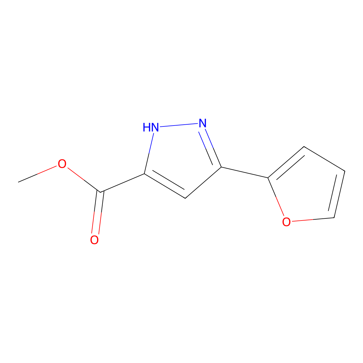 methyl 3-(furan-2-yl)-1H-pyrazole-5-carboxylate molecular structure, CAS 34042-72-3