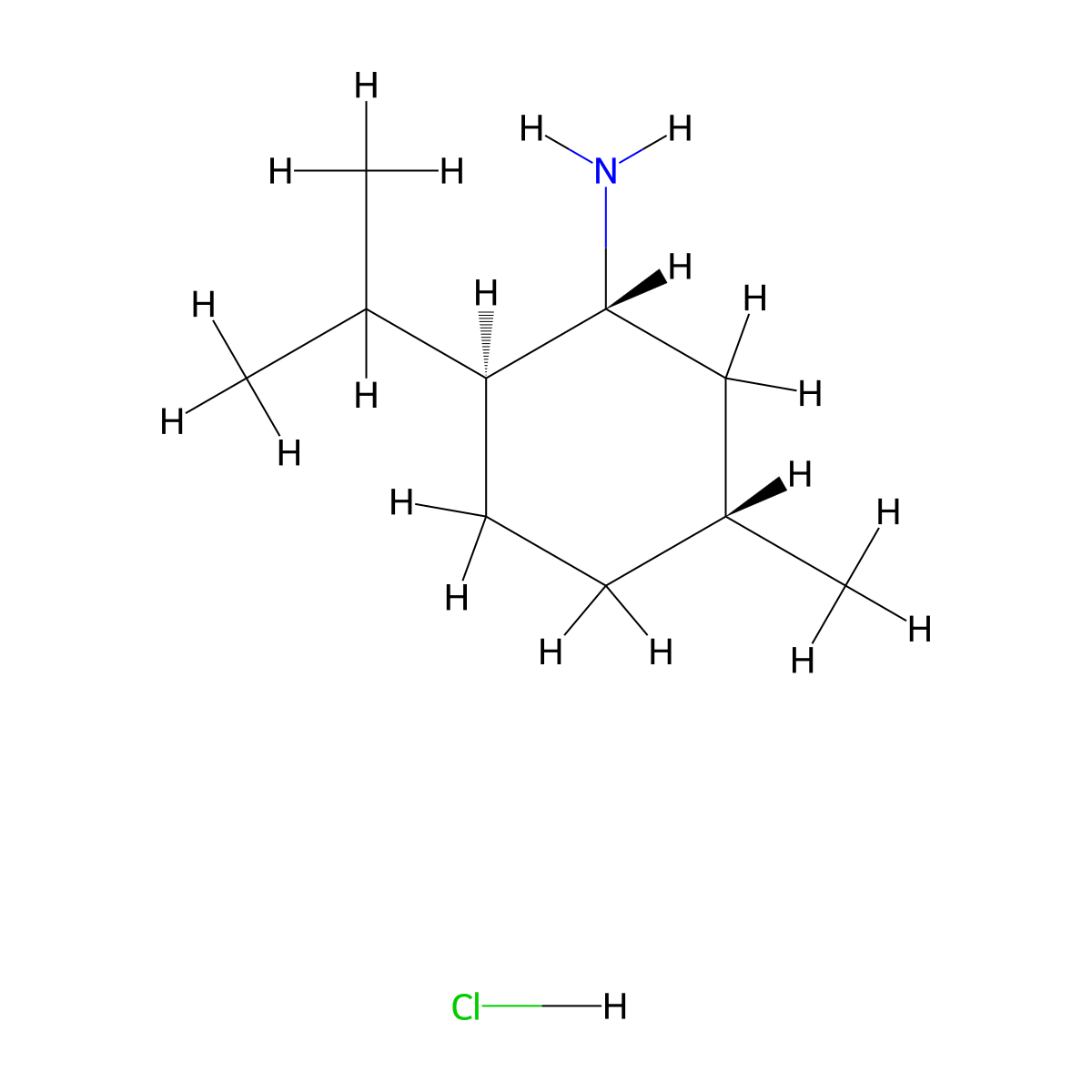 (1R,2S,5R)-5-methyl-2-(propan-2-yl)cyclohexan-1-amine hydrochloride molecular structure, CAS 34048-57-2