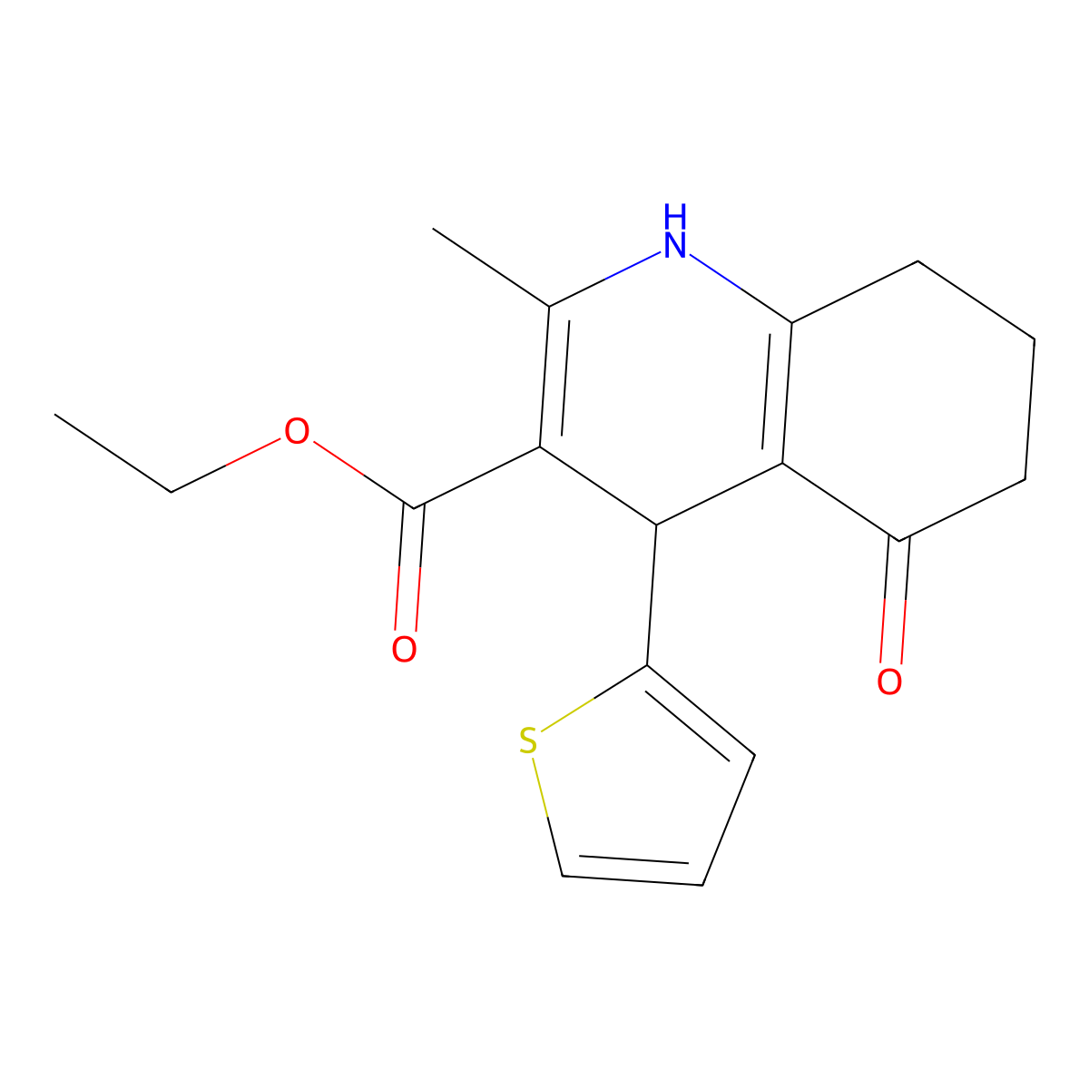 Ethyl 2-methyl-5-oxo-4-(2-thienyl)-1,4,6,7,8-pentahydroquinoline-3-carboxylate molecular structure, CAS 34064-69-2