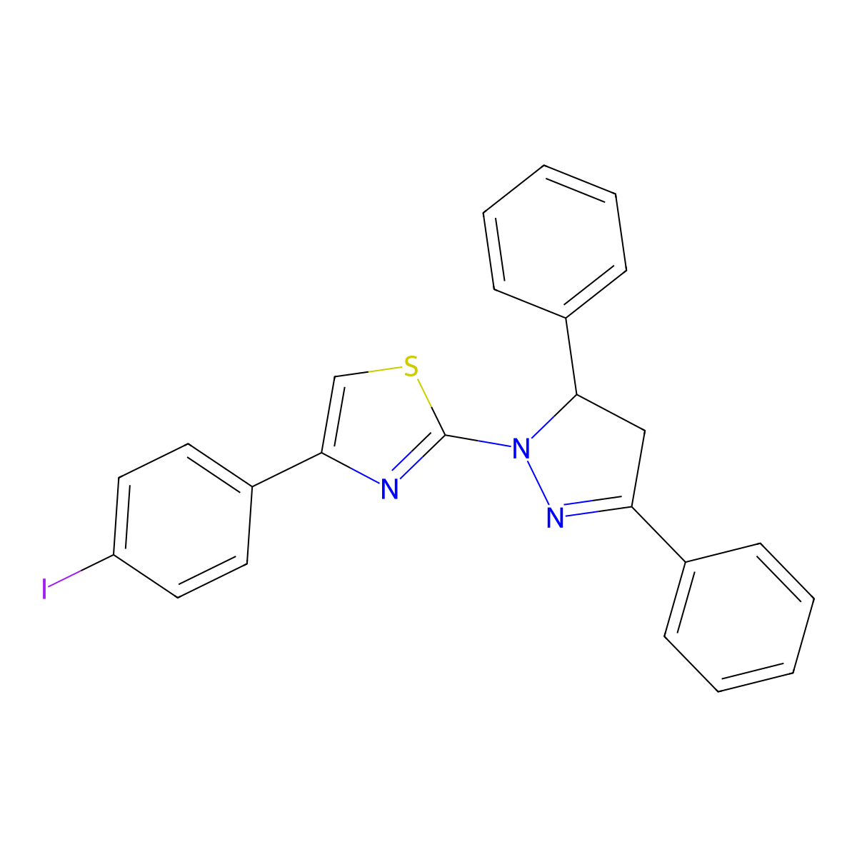 2-(3,5-diphenyl-4,5-dihydro-1H-pyrazol-1-yl)-4-(4-iodophenyl)-1,3-thiazole molecular structure, CAS 340690-71-3