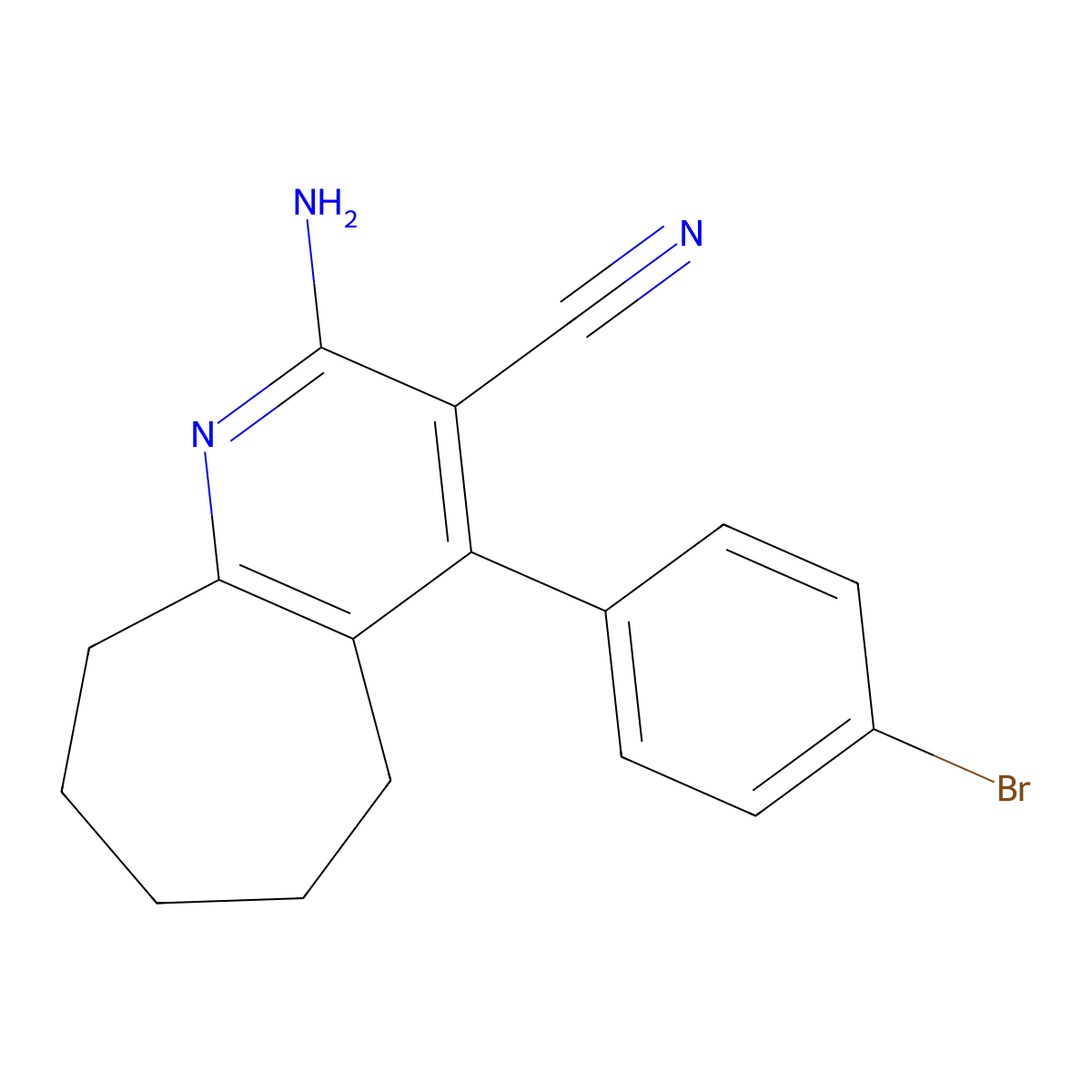 2-amino-4-(4-bromophenyl)-6,7,8,9-tetrahydro-5H-cyclohepta[b]pyridine-3-carbonitrile molecular structure, CAS 340690-73-5