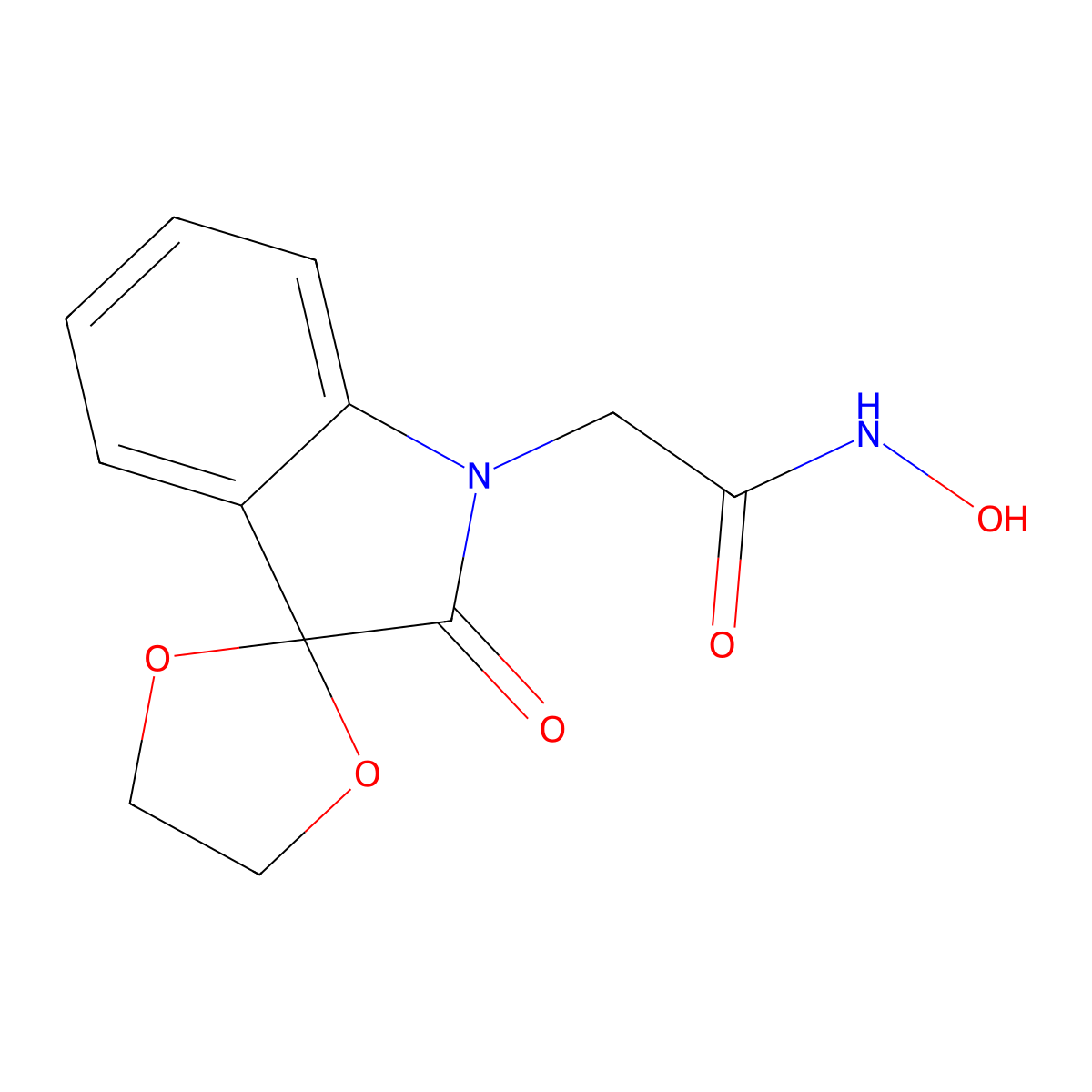 N-hydroxy-2-(2'-oxospiro[1,3-dioxolane-2,3'-indole]-1'-yl)acetamide molecular structure, CAS 340690-75-7