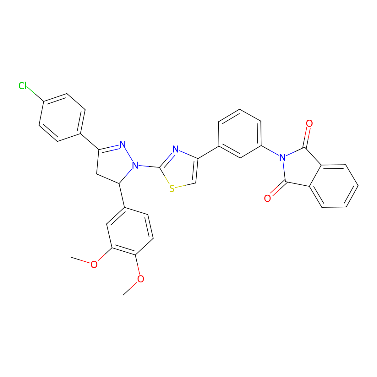 2-(3-{2-[3-(4-chlorophenyl)-5-(3,4-dimethoxyphenyl)-4,5-dihydro-1H-pyrazol-1-yl]-1,3-thiazol-4-yl}phenyl)-1H-isoindole-1,3(2H)-dione molecular structure, CAS 340691-57-8