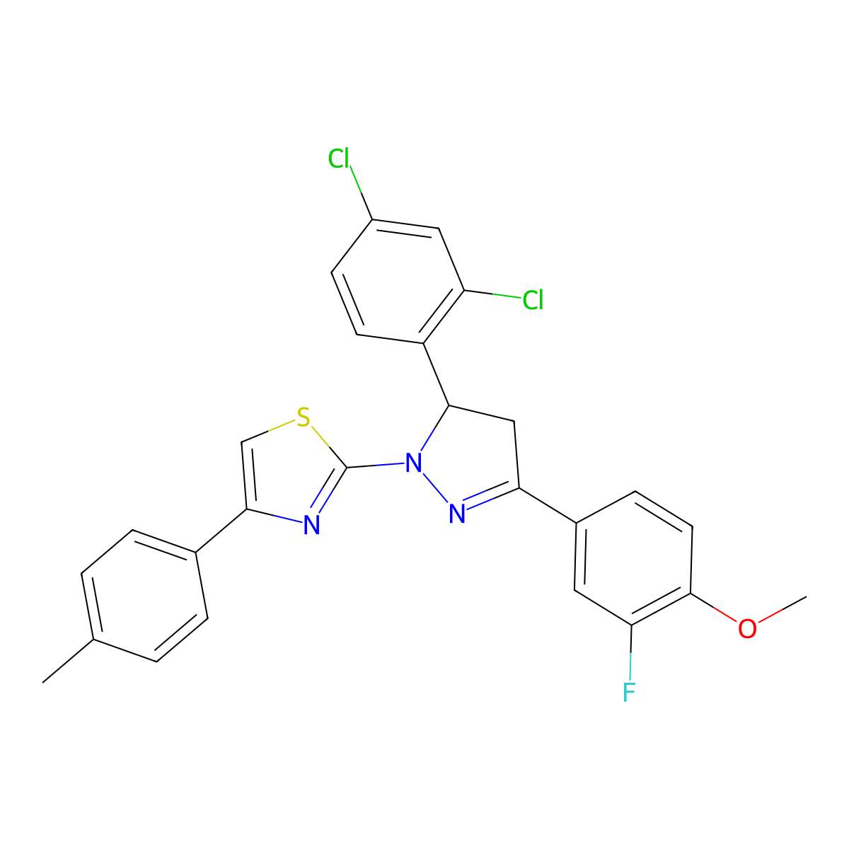 2-[5-(2,4-dichlorophenyl)-3-(3-fluoro-4-methoxyphenyl)-4,5-dihydro-1H-pyrazol-1-yl]-4-(4-methylphenyl)-1,3-thiazole molecular structure, CAS 340691-62-5