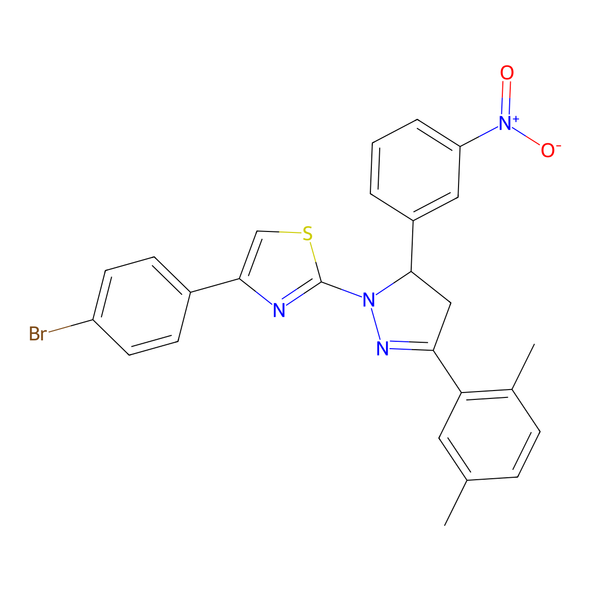 4-(4-bromophenyl)-2-(3-(2,5-dimethylphenyl)-5-{3-nitrophenyl}-4,5-dihydro-1H-pyrazol-1-yl)-1,3-thiazole molecular structure, CAS 340692-00-4