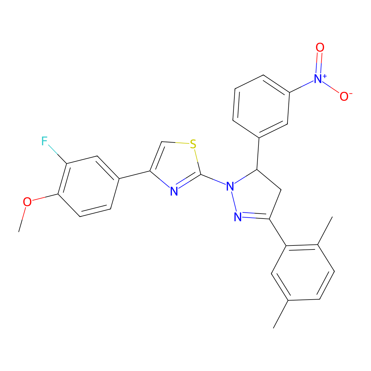 2-(3-(2,5-dimethylphenyl)-5-{3-nitrophenyl}-4,5-dihydro-1H-pyrazol-1-yl)-4-(3-fluoro-4-methoxyphenyl)-1,3-thiazole molecular structure, CAS 340692-09-3