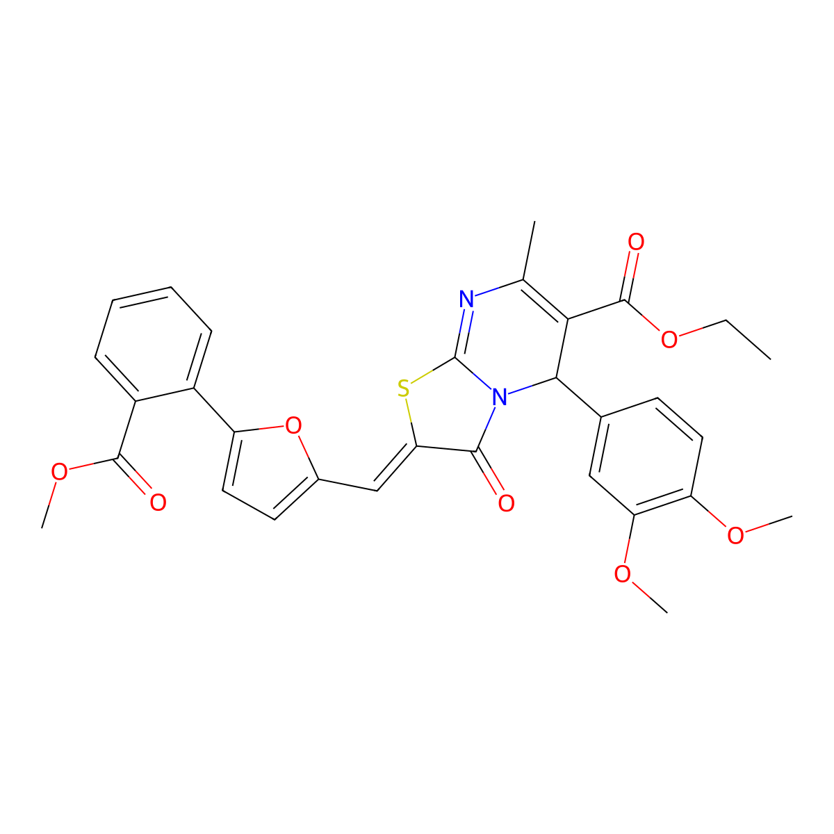 Ethyl 5-(3,4-dimethoxyphenyl)-2,3-dihydro-2-[[5-[2-(methoxycarbonyl)phenyl]-2-furanyl]methylene]-7-methyl-3-oxo-5H-thiazolo[3,2-a]pyrimidine-6-carboxylate molecular structure, CAS 340710-02-3