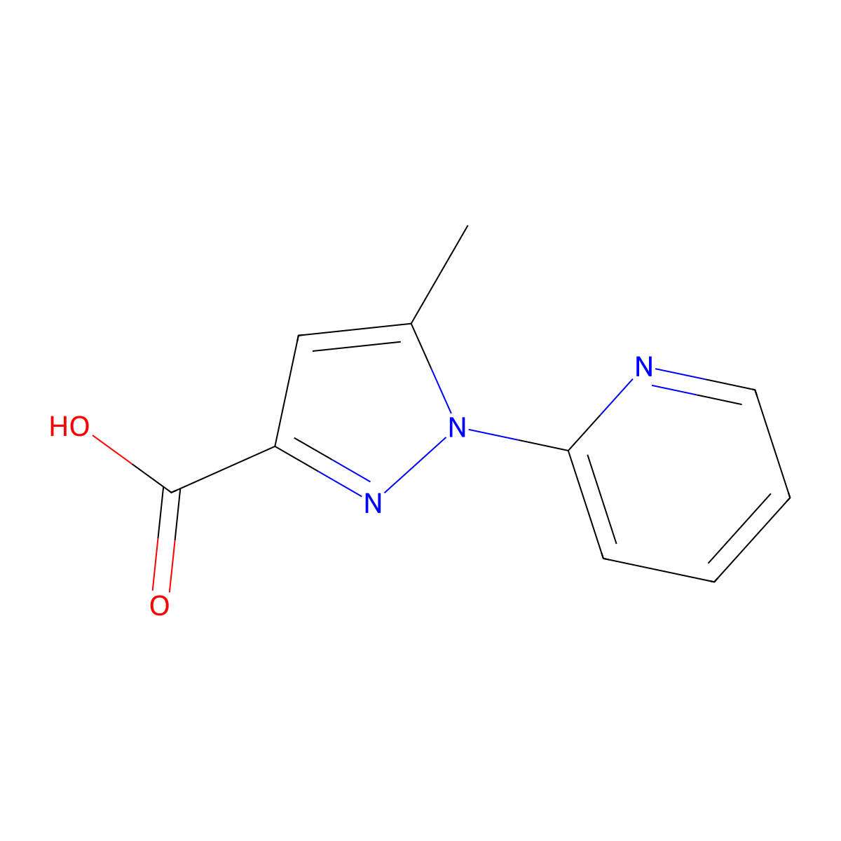 5-methyl-1-(pyridin-2-yl)-1H-pyrazole-3-carboxylic acid molecular structure, CAS 340720-08-3